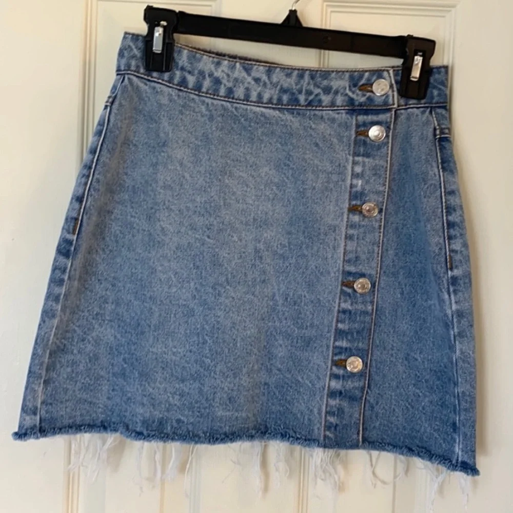 Denim Button Front Mini Skirt